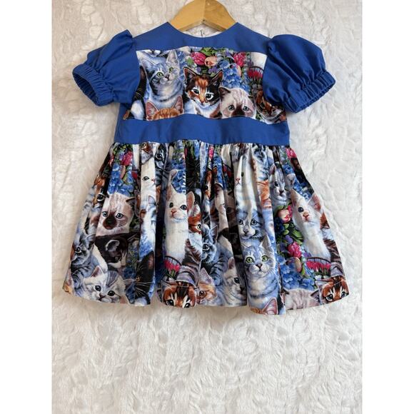 Handmade Other - Handmade Cat Kitten Lover Girl’s Blue Puff Sleeve Princess Dress 4T See Measures